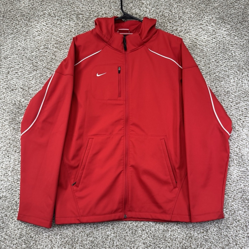 Nike Soft Shell Jacket Men's Small Red Full Zip Outdoors Fleece Lined 337297-657
